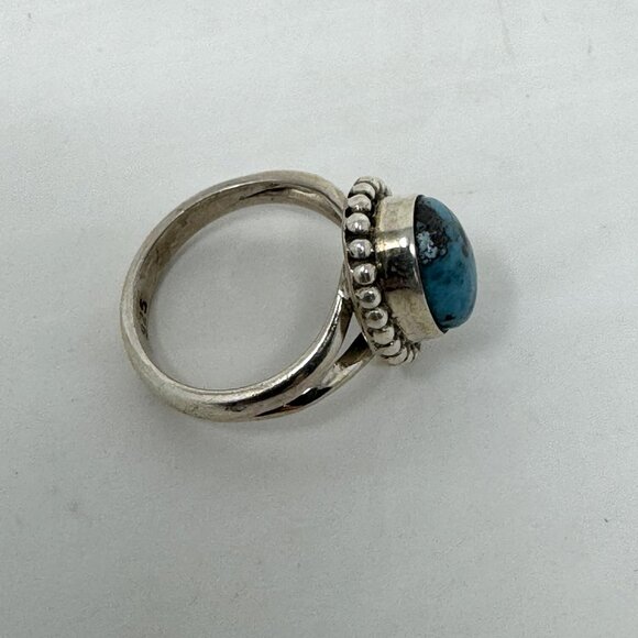Sterling Silver Ring Turquoise Oval Stone - Picture 5 of 6